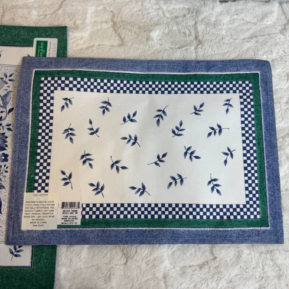 Villeroy & Boch Switch Three Reversible Cotton Placemats Green Blue Set of 6